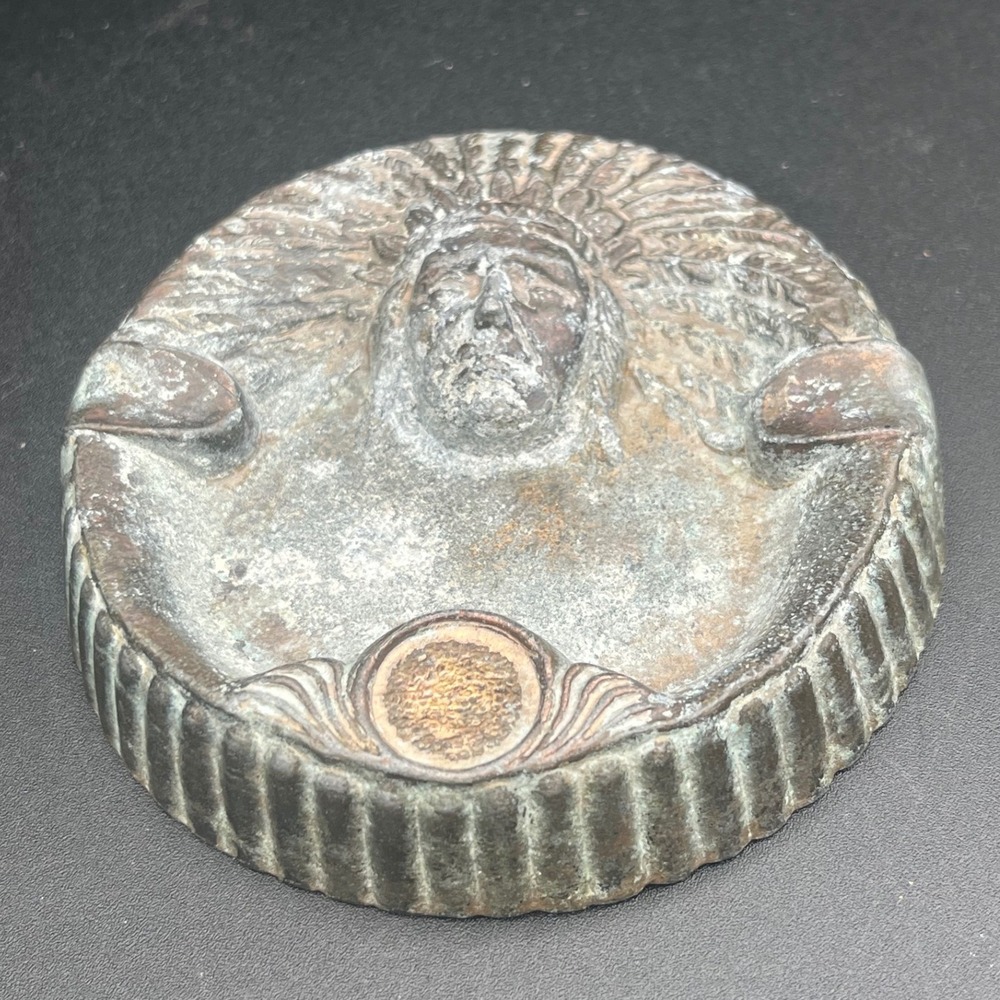 Vintage aNative‎ American Indian Chief Copper Ashtray 1930s patina Tobacciana